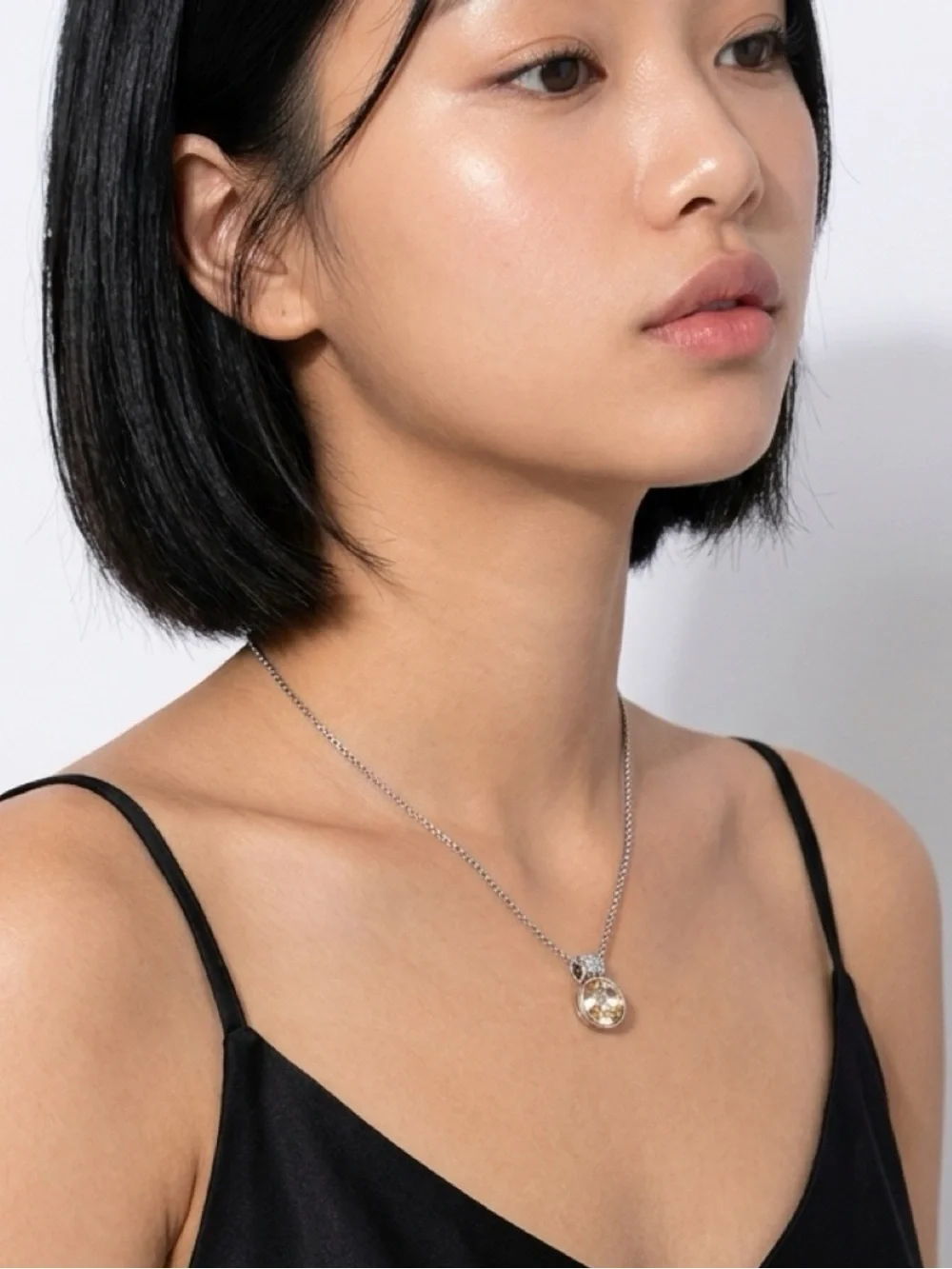 Brighton Silver Necklace with Champagne Crystal Great for layering.